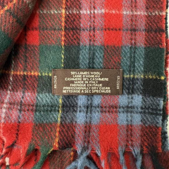 Coach Red Wool Cashmere Blend Tartan Plaid Checkered Scarf Italy Winter Holiday - Picture 4 of 11